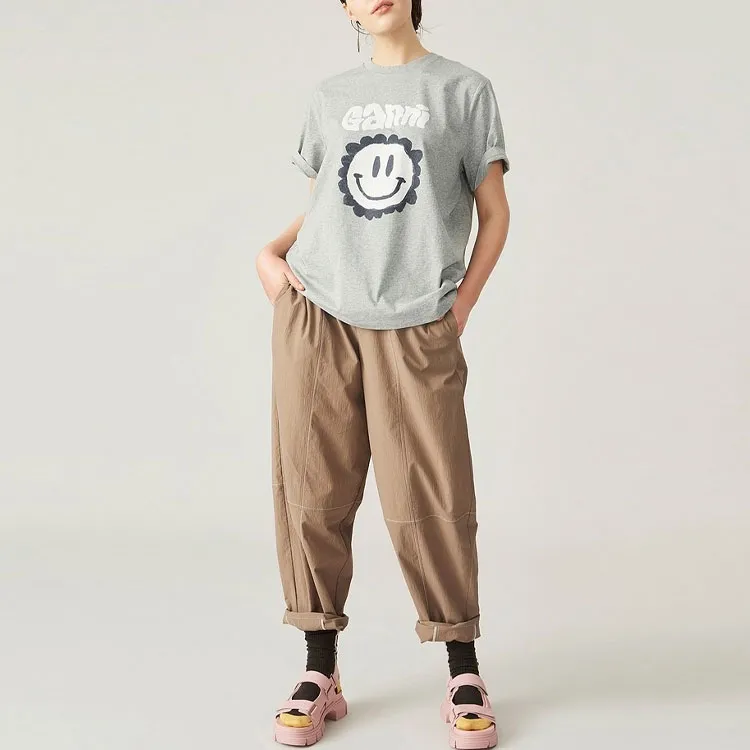 GANNI Smiley Logo Tee 'Paloma Melange'-1