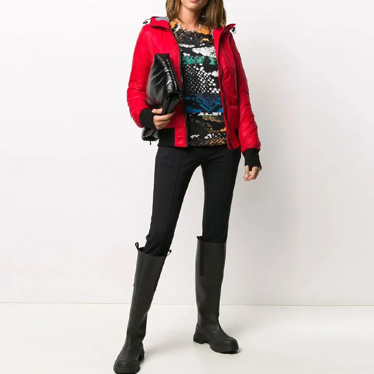 Canada Goose Solid Color Hooded Down Jacket Women's Red-1
