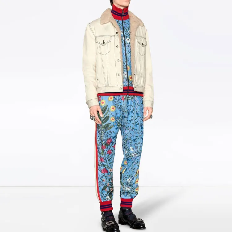GUCCI Shearling Lined Denim Jacket With Sketch Snake Print-1