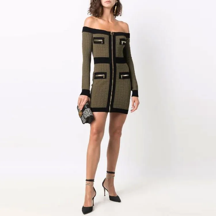 BALMAIN Long-Sleeved Dresses Women's Green-1