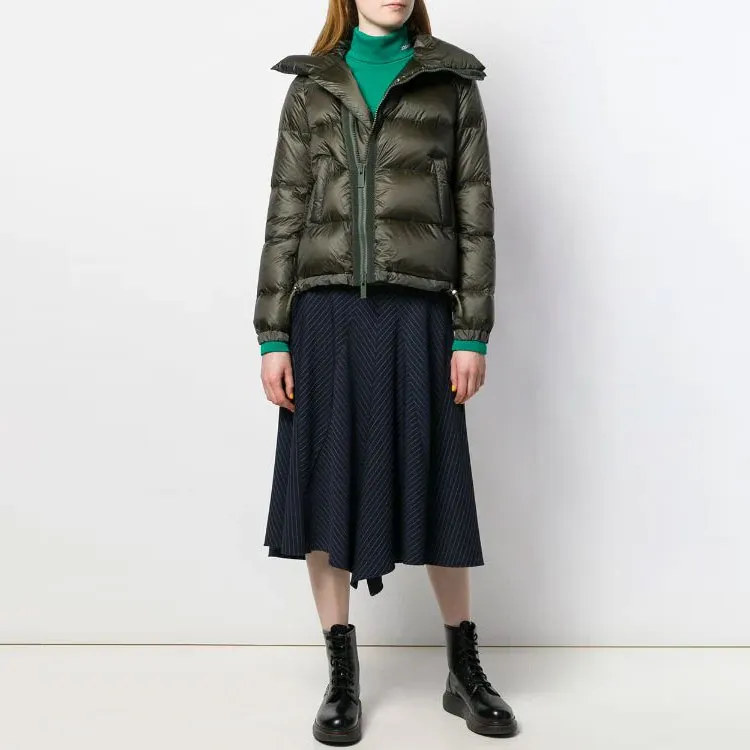 Sacai Solid Color Lapel Loose Fit Down Jacket Women's Green-1