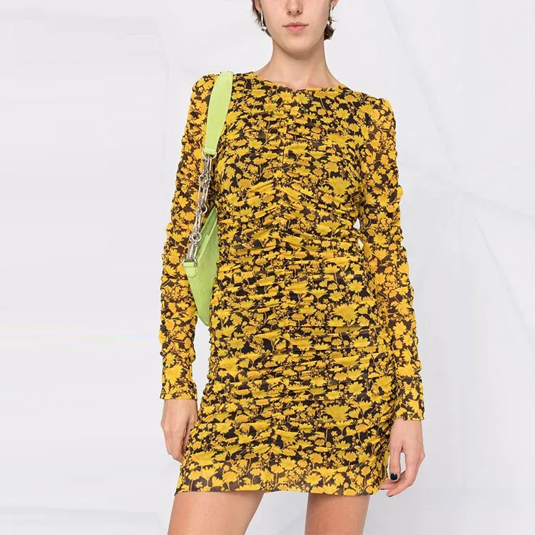 GANNI Long-Sleeved Dresses Women's Yellow-1