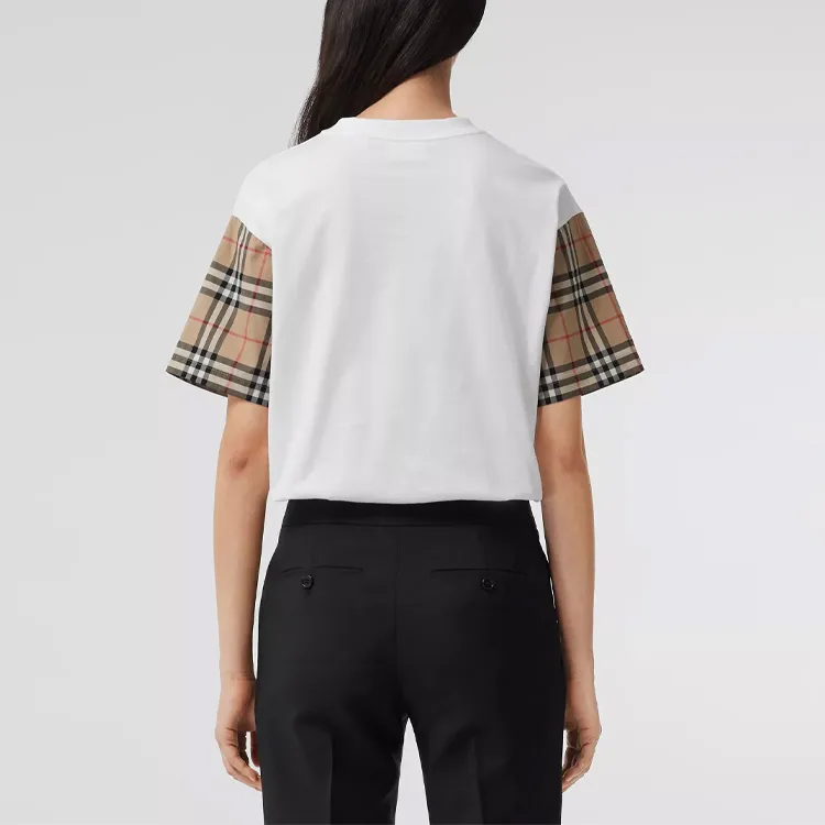 Burberry Vintage Check Sleeve Cotton Oversized Women's T Shirt White/Archive Beige-8
