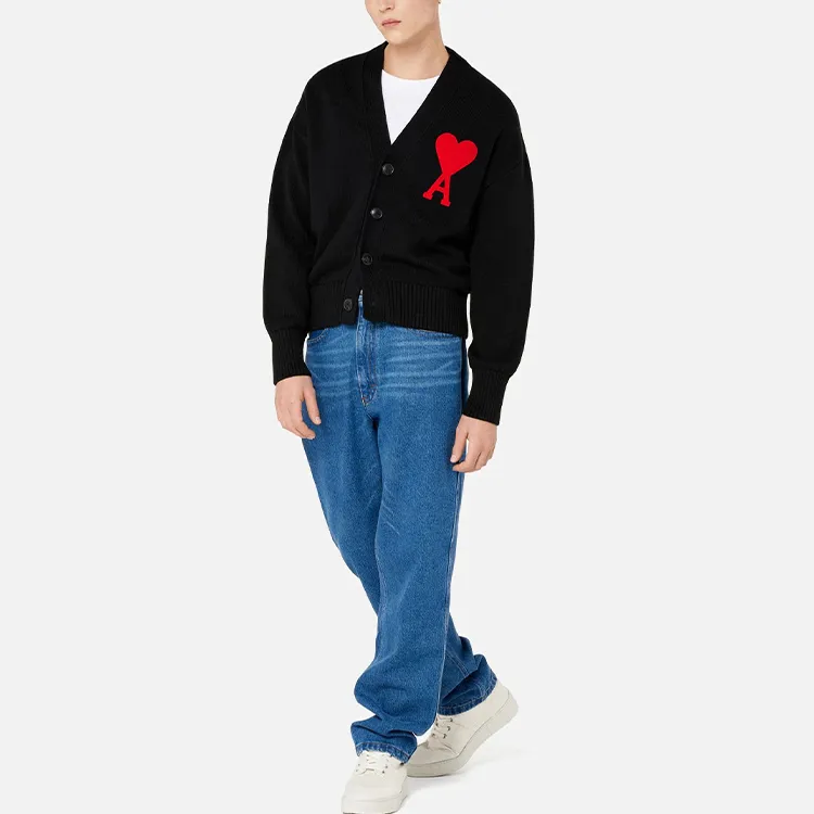 Ami Paris Ami De Coeur Felted Merino Wool Cardigan-2