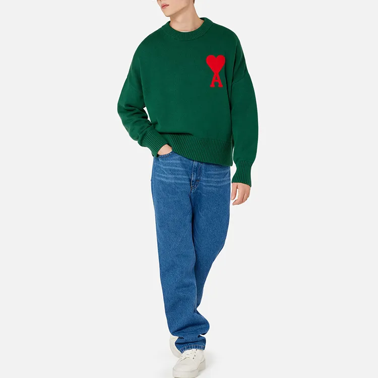 Ami Big Heart Embroidery Crewneck Sweater-2