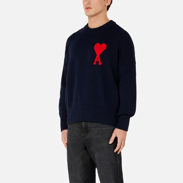Ami Paris Ami De Coeur Knitted Cotton Crewneck-4