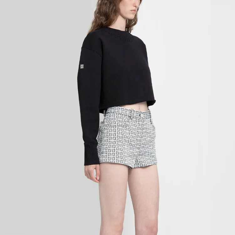 Givenchy Cropped Swearshirt With Embossed Chain Collar 'Black'-3