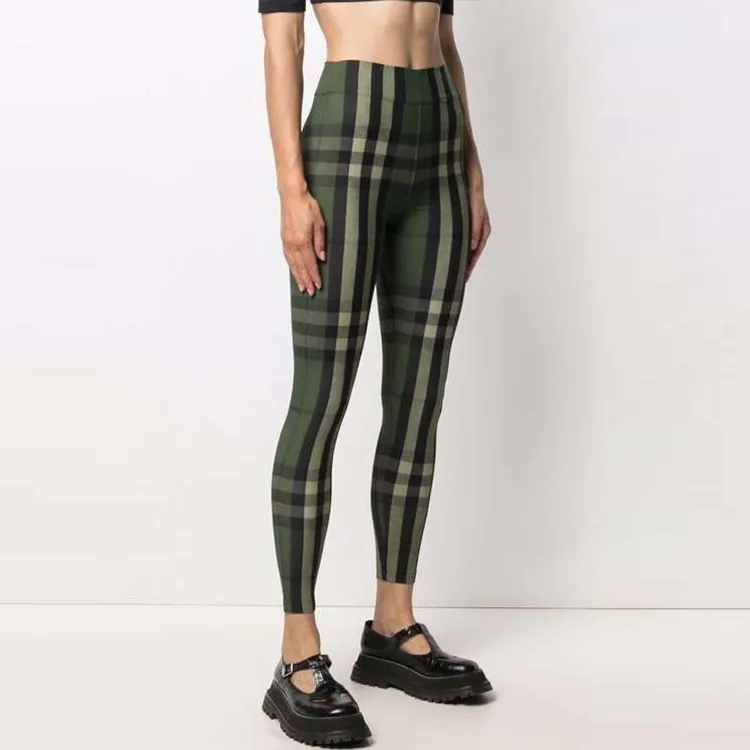 Burberry Madden Tartan Leggings 'Military Green'-3