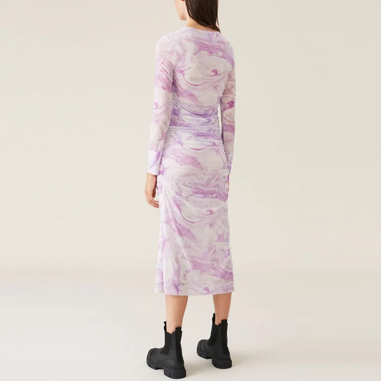 GANNI Long-Sleeved Dresses Women's White Purple-3