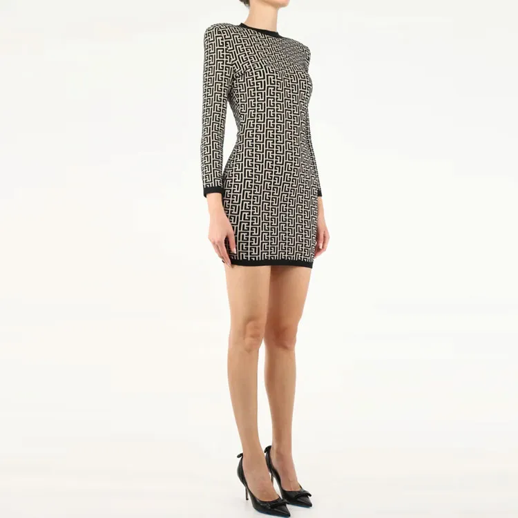 BALMAIN All-Over Monogram Printed Mini Dress-4