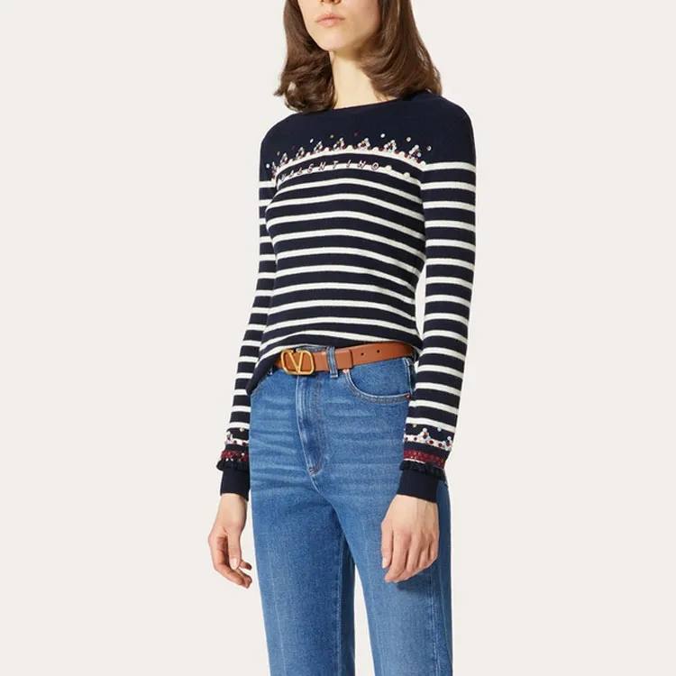 Valentino Logo Embroidered Striped Jumper-3