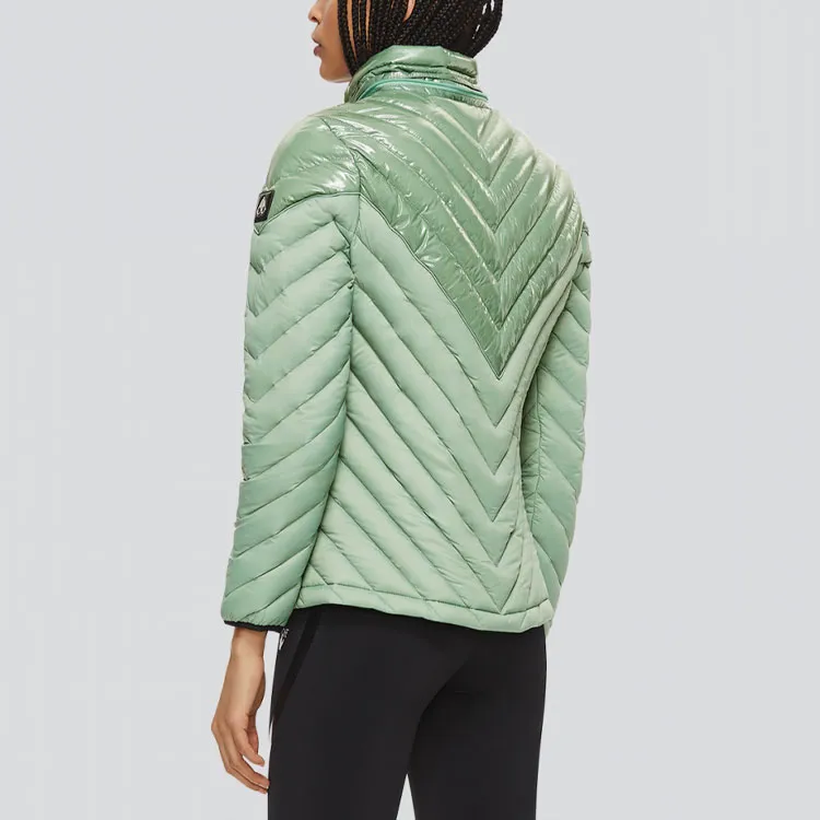 Moose Knuckles Solid Color Shiny Hooded Down Jacket Women's Green-2