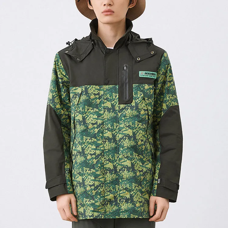 Skechers Stroll Jackets Men Green With Camouflage All Over Print Flower 01E7-3