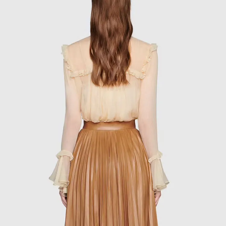 GUCCI SS21 Borderless Scrollwork Chiffon Shirts Women's Ecru-2