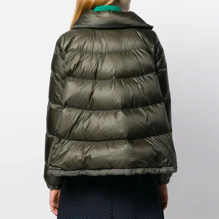 Sacai Solid Color Lapel Loose Fit Down Jacket Women's Green-2