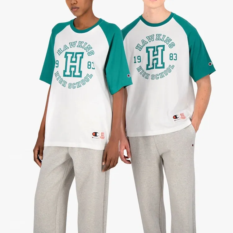 Champion x Stranger Things Raglan Sleeve T-Shirt Unisex White Green US Version-3