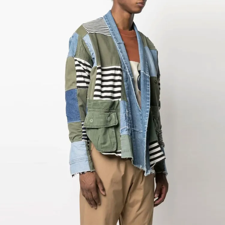 GREG LAUREN Open front Patchwork Jacket-3