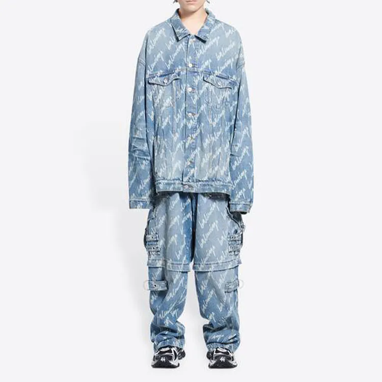 Balenciaga All Over Logo Oversized Denim Jacket-3