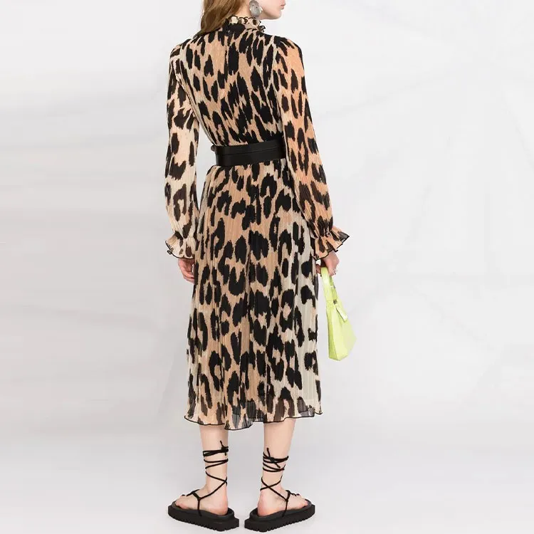 GANNI Pleated Georgette Dress 'Leopard'-2