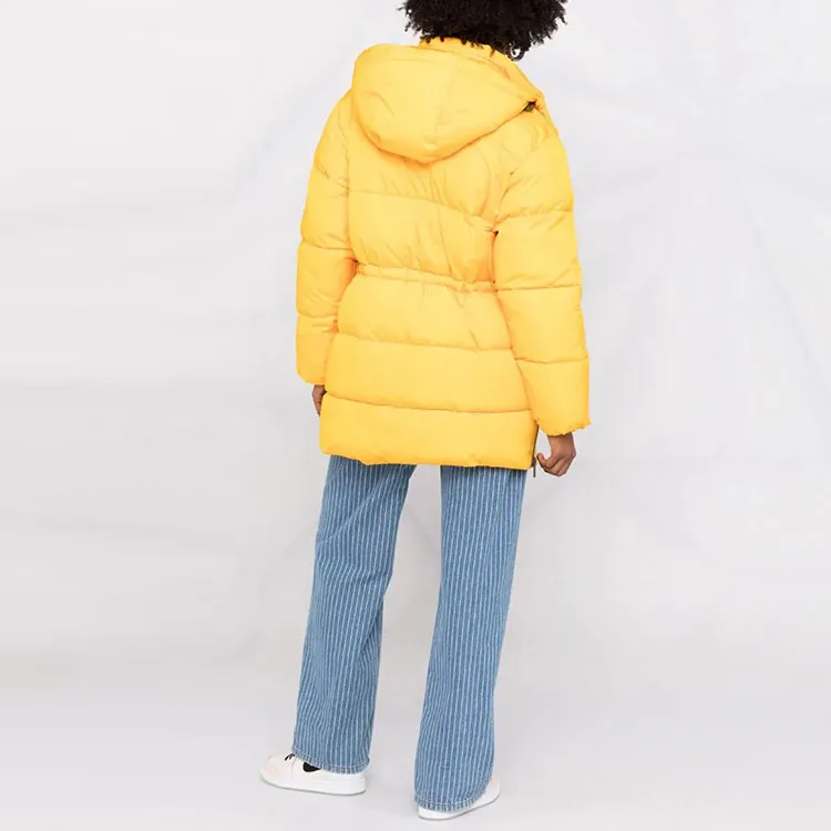 GANNI FW21 Letter Hooded Mid Length Puffer Jacket Women's Yellow-3