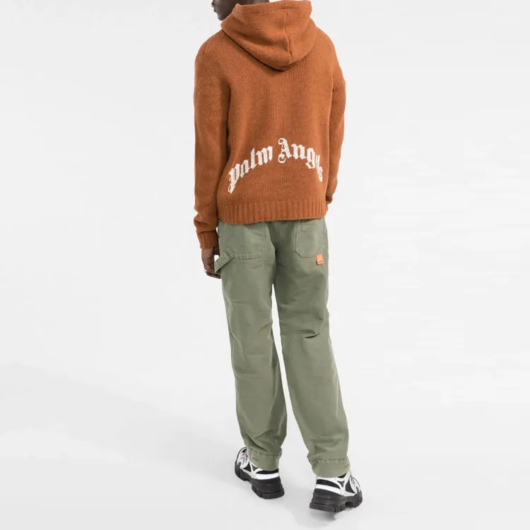 PALM ANGELS Curved Logo Knit Hoodie-2