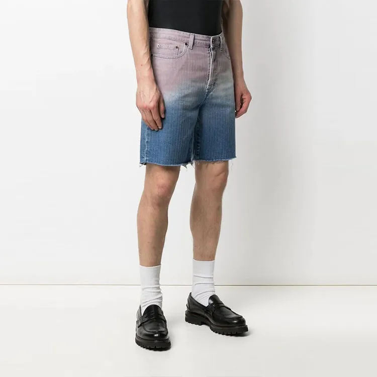 SAINT LAURENT Gradient Raw Edge Denim Shorts-1