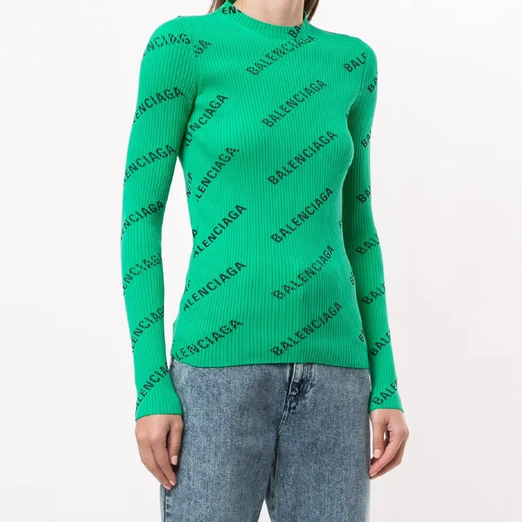 Balenciaga All Over Logo Crewneck Sweater 'Electric Green'-4