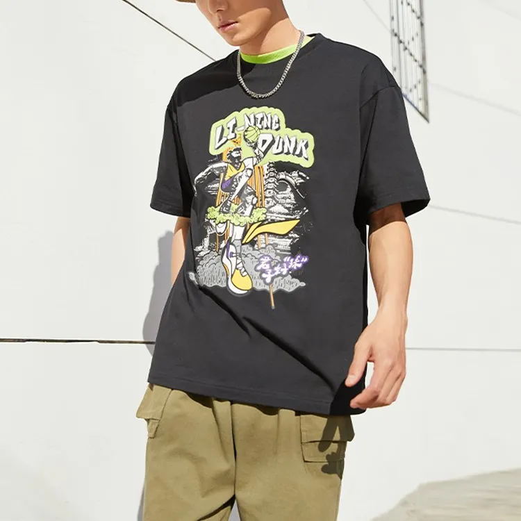 LiNing Basketball Collection T Shirt Unisex Black-3