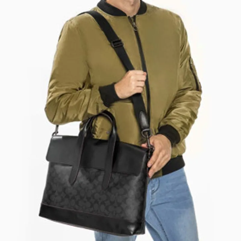 COACH Hamilton With Leather Laptop Bags Briefcase Shoulder Bag Crossbody Bag Handbag Large Size Men's Charcoal Black-6