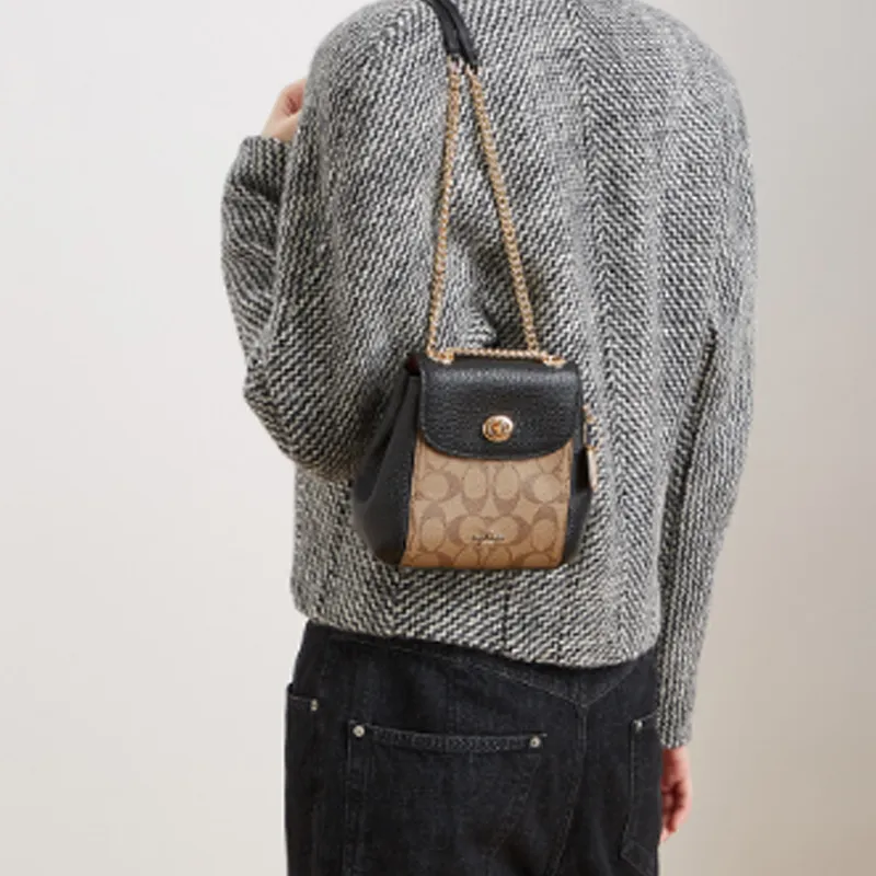 COACH Convertible Canvas With Leather Shoulder Bag, Crossbody Bag, Backpack Trumpets Women's Black Brown Multicolor-5