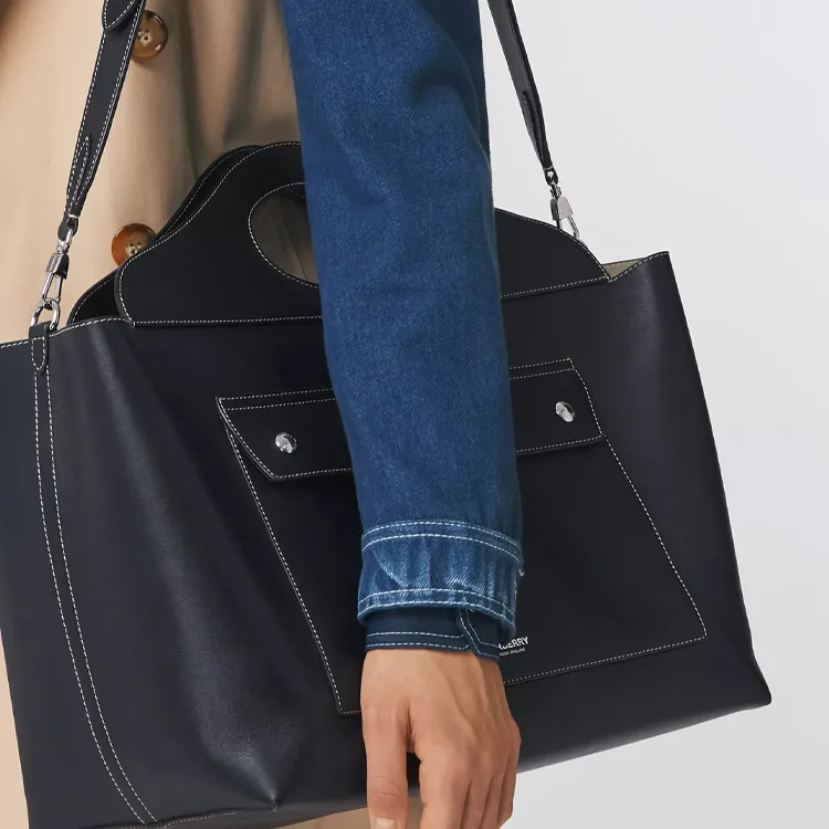 Burberry Pocket Bag Leather Tote Bag Shopping Bag Handbag Women's Black-7
