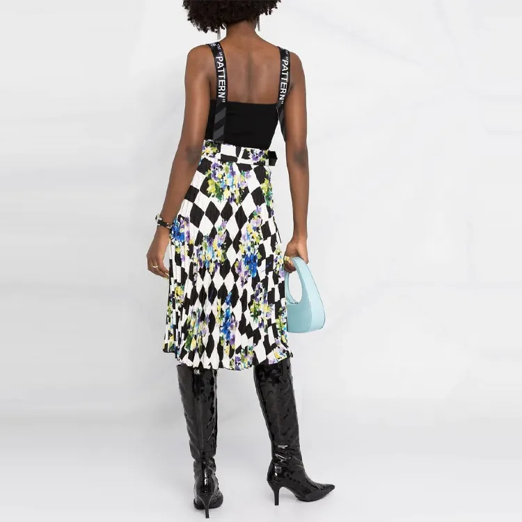OFF-WHITE Check Plisse Printed Skirt-1