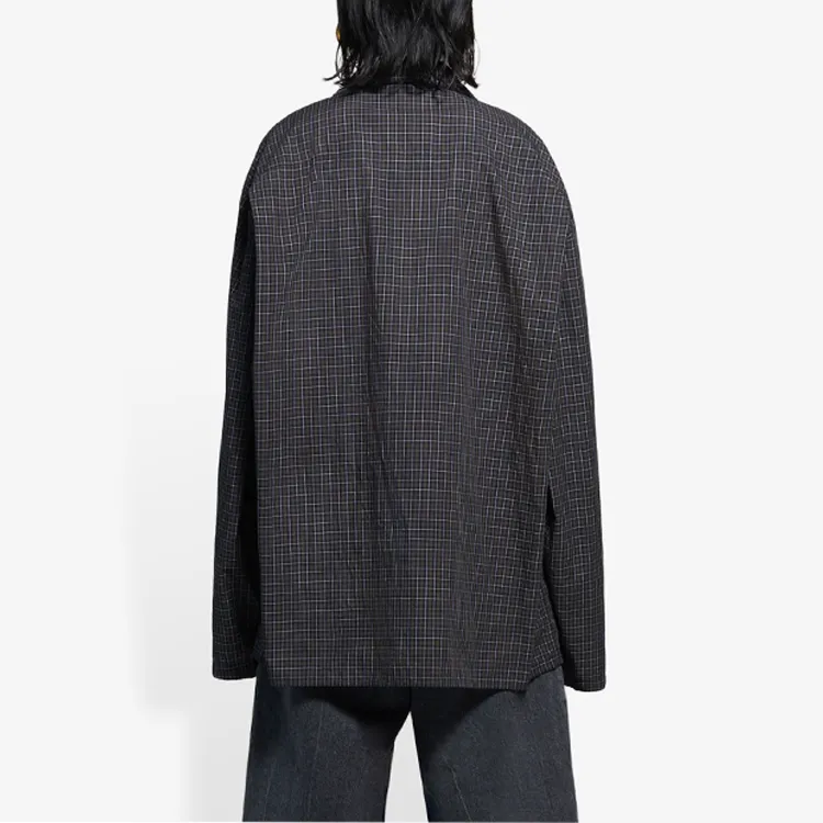 Balenciaga Mirco Tartan Oversized Shirt 'Dark Navy/Khaki'-5