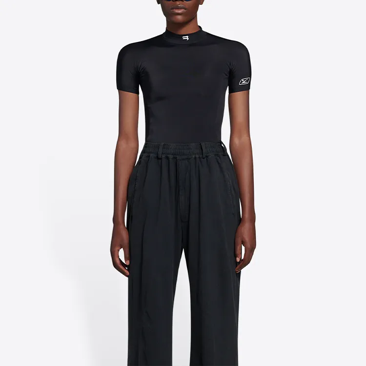 Balenciaga Sporty B Turtle Neck Bodycon Fit Top Black/White-3