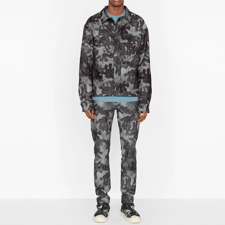 DIOR X Peter Doig Logo Embroidery Camouflage Jacquard Denim Long Sleeve Shirt Jacket-2