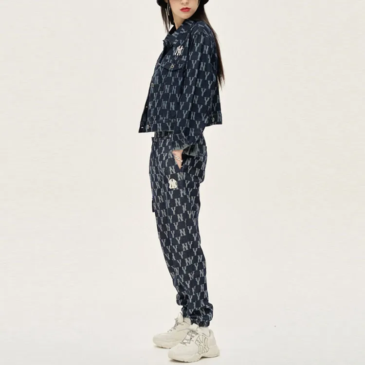 MLB Old Flower Cropped Coats Women's Dark Blue-3