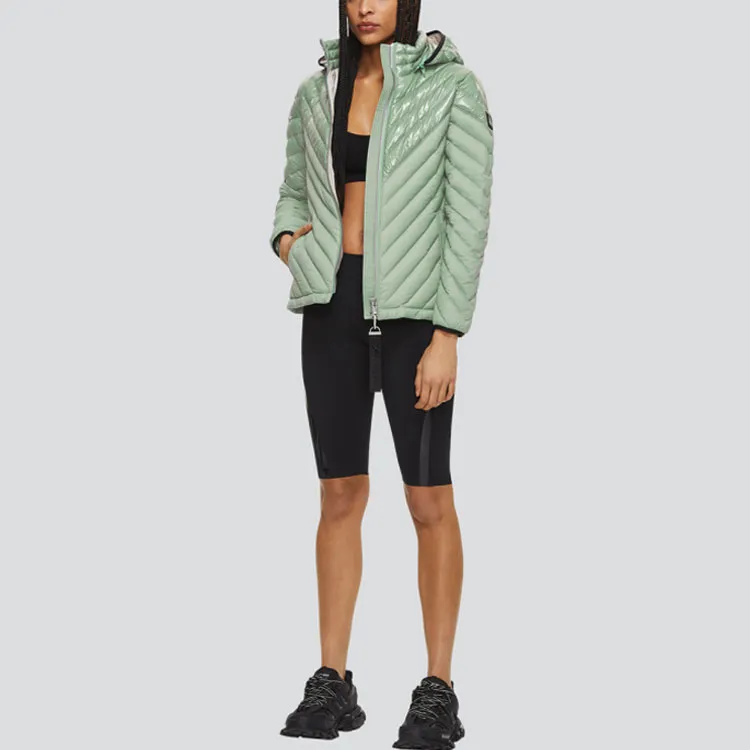 Moose Knuckles Solid Color Shiny Hooded Down Jacket Women's Green-1