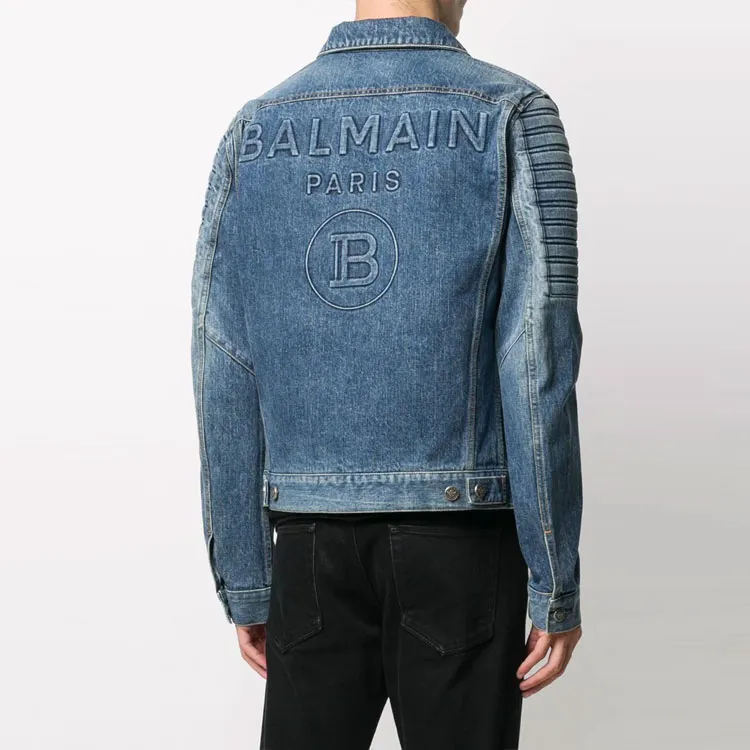BALMAIN Denim Jackets Men Blue-3