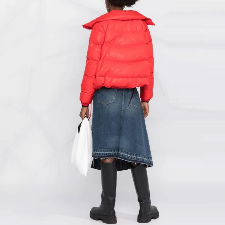 Sacai Solid Color Lapel Loose Fit Down Jacket Women's Red-1