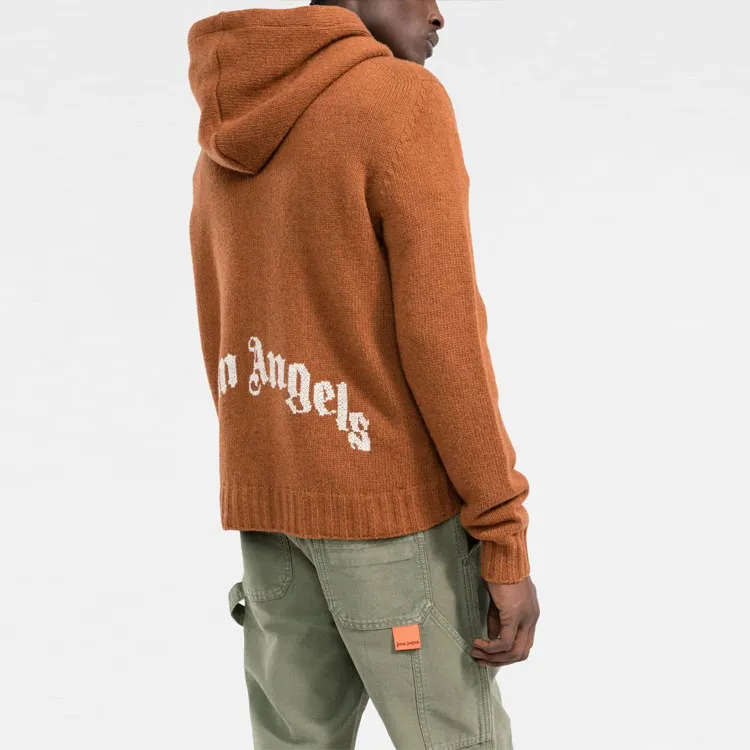 PALM ANGELS Curved Logo Knit Hoodie-3