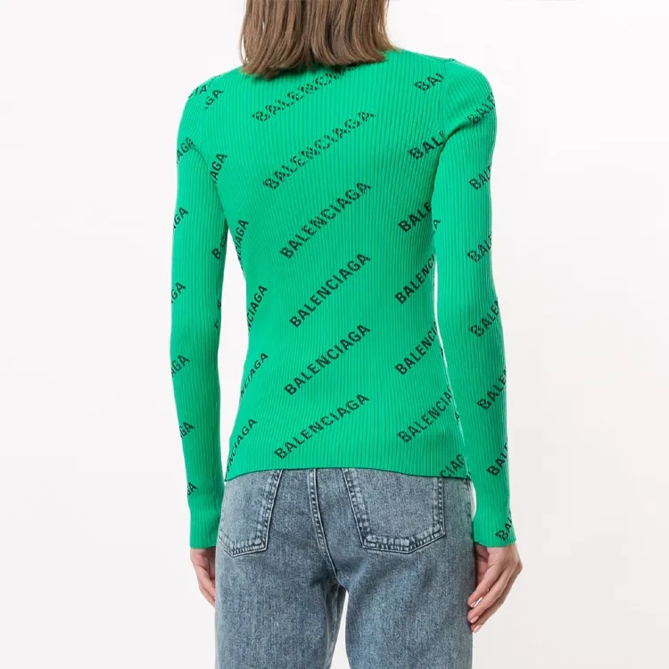 Balenciaga All Over Logo Crewneck Sweater 'Electric Green'-5