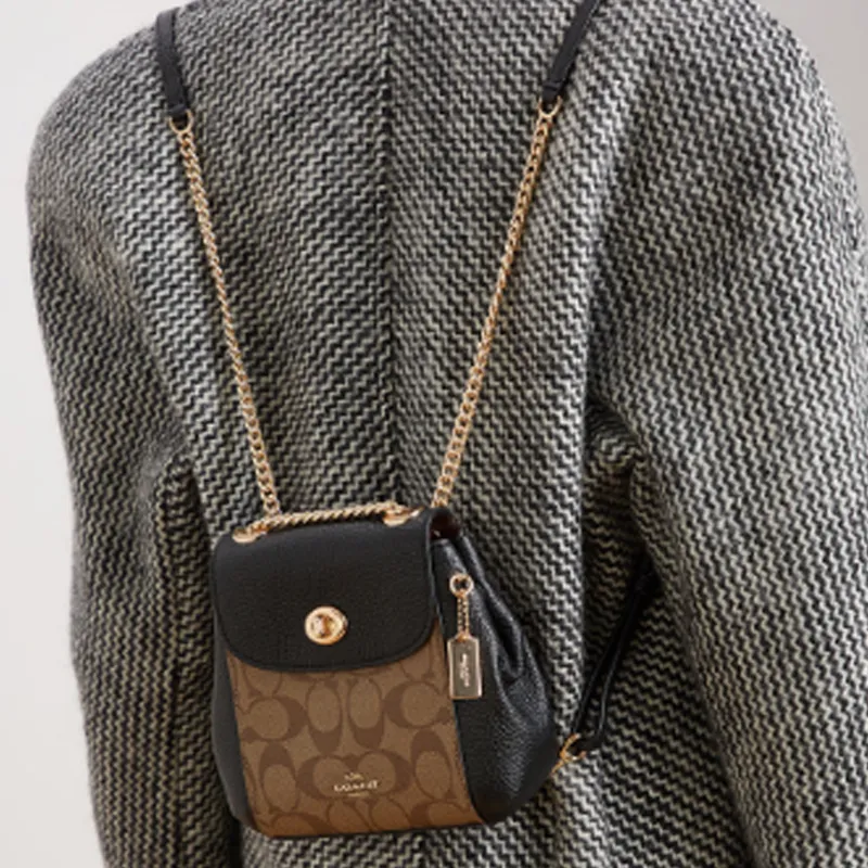 COACH Convertible Canvas With Leather Shoulder Bag, Crossbody Bag, Backpack Trumpets Women's Black Brown Multicolor-6