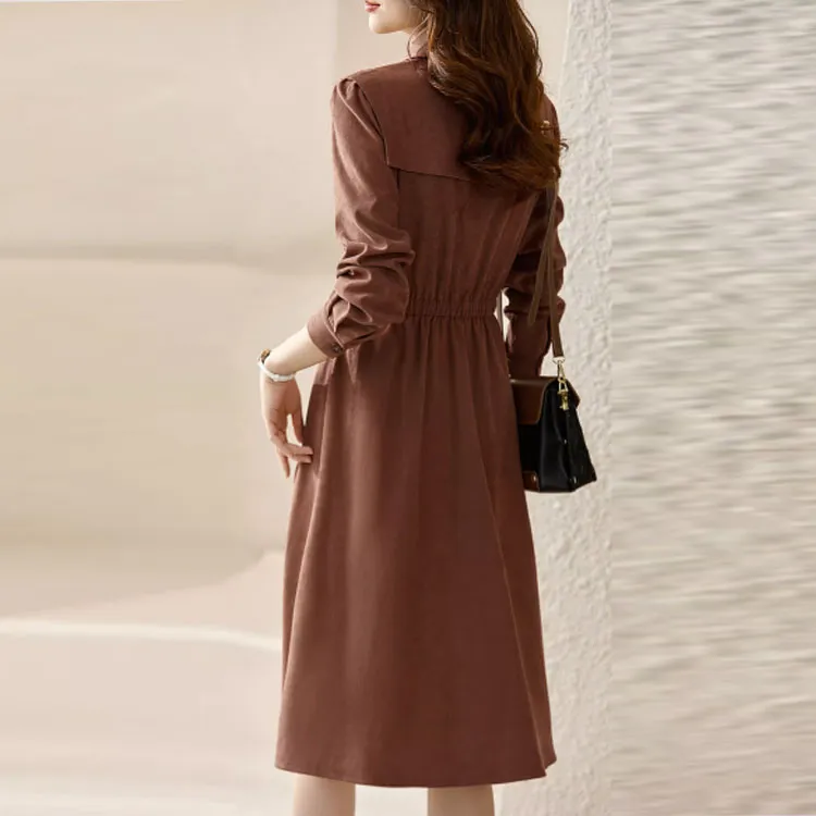 OUNIXUE Long Sleeved Dresses Women's Red Coffee-2