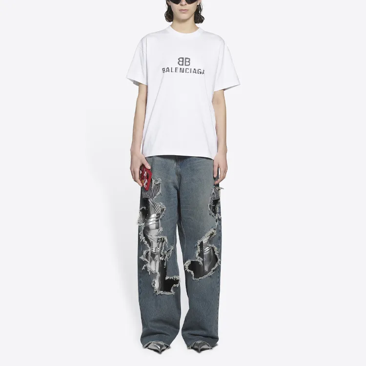 Balenciaga Women'ss Bb Pixel Medium Fit T shirt White-2