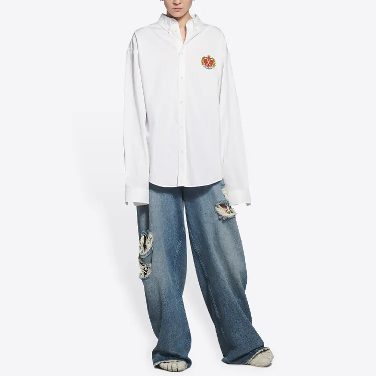 Balenciaga Long Sleeve Large Fit Shirt 'White'-2