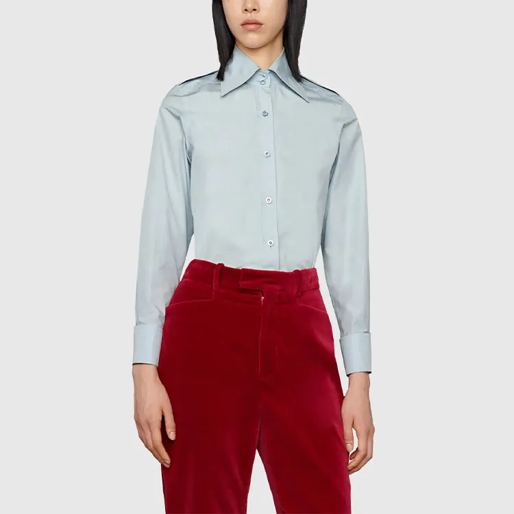 GUCCI Fine Cotton Poplin Shirt Blue-2