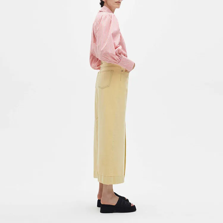 GANNI Stripe Cotton Long Collar Puff Sleeve Shirt 'Orangedotcom'-3