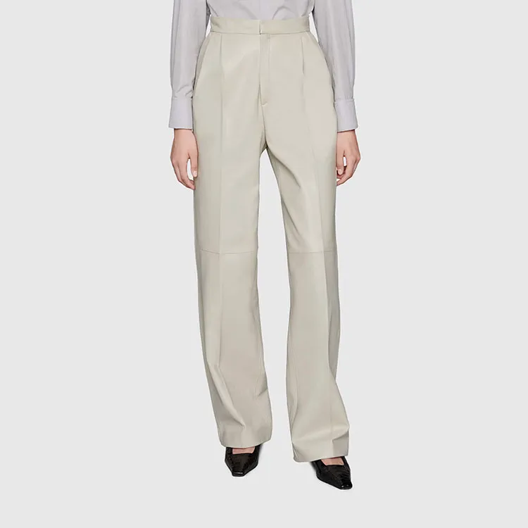 GUCCI Leather Wide Leg Pants Grey-2