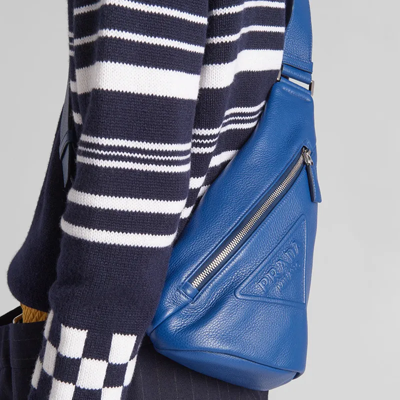 PRADA Leather Fanny Pack Sling Bags Men's Dark Blue-4