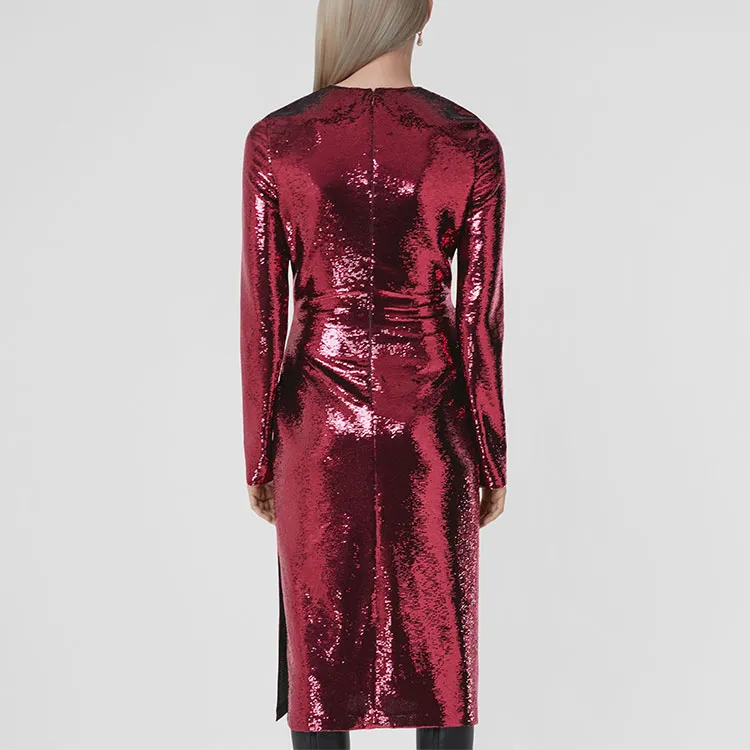 Burberry Aurora Gathered-detail Sequin Midi Dress-2